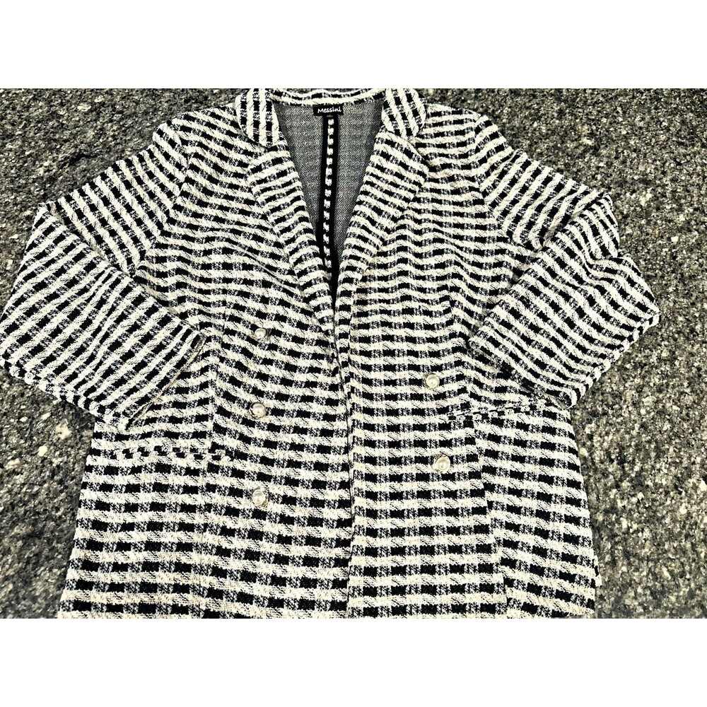 Messini Women’s 2X Black White Textured Open Front Blazer Pearl Buttons